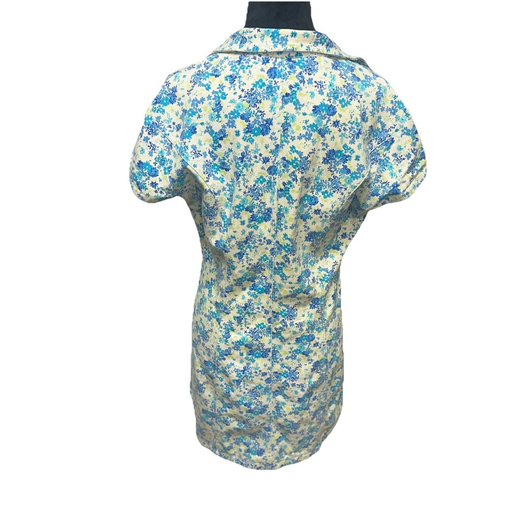 Vintage Paris Blues Denim Dress Medium Floral Full Zip Up Retro Y2K Midi Spring - Picture 3 of 9